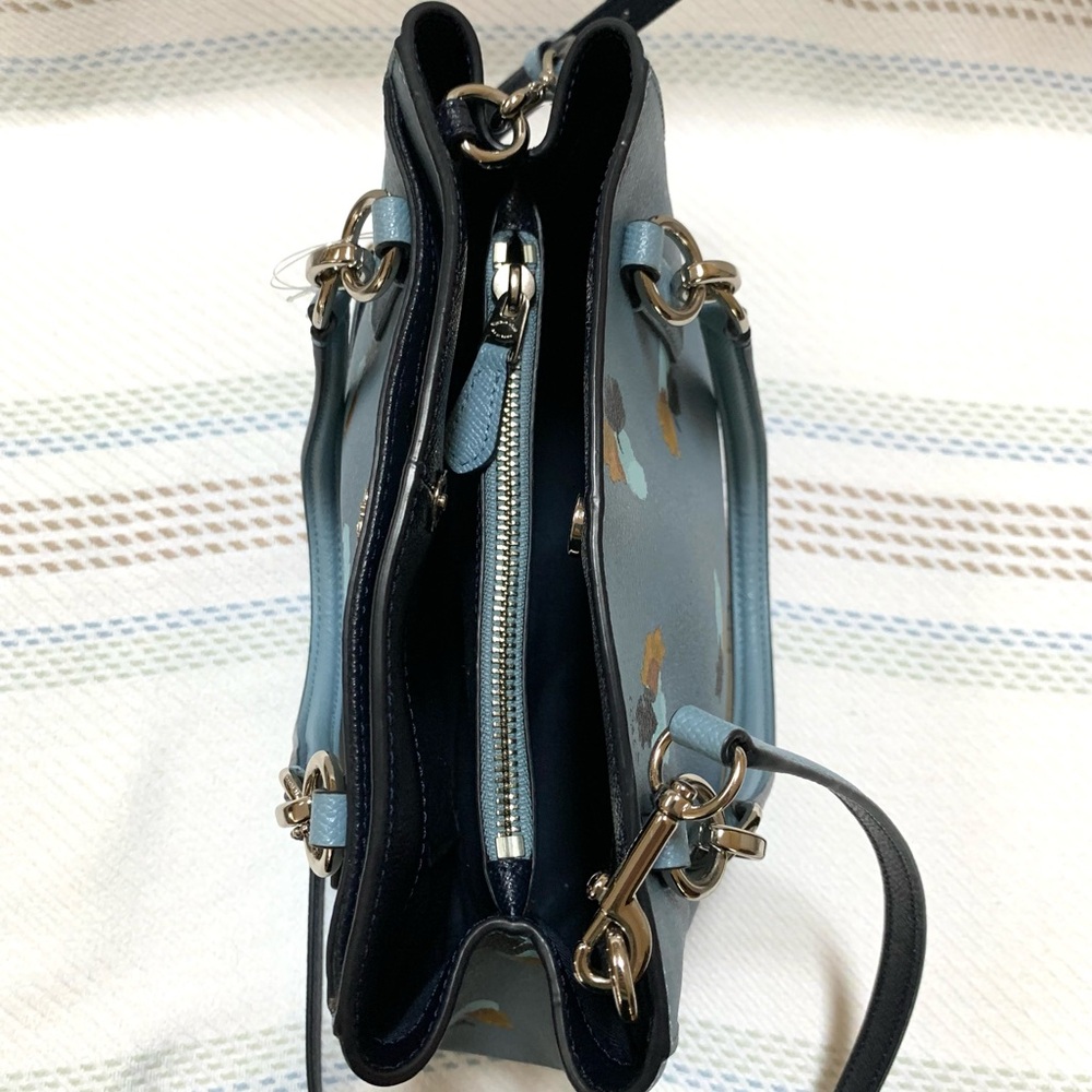 Coach Minetta Multi Compartment Floral Satchel/Crossbody Dusty Light Blue Bag - Picture 11 of 13